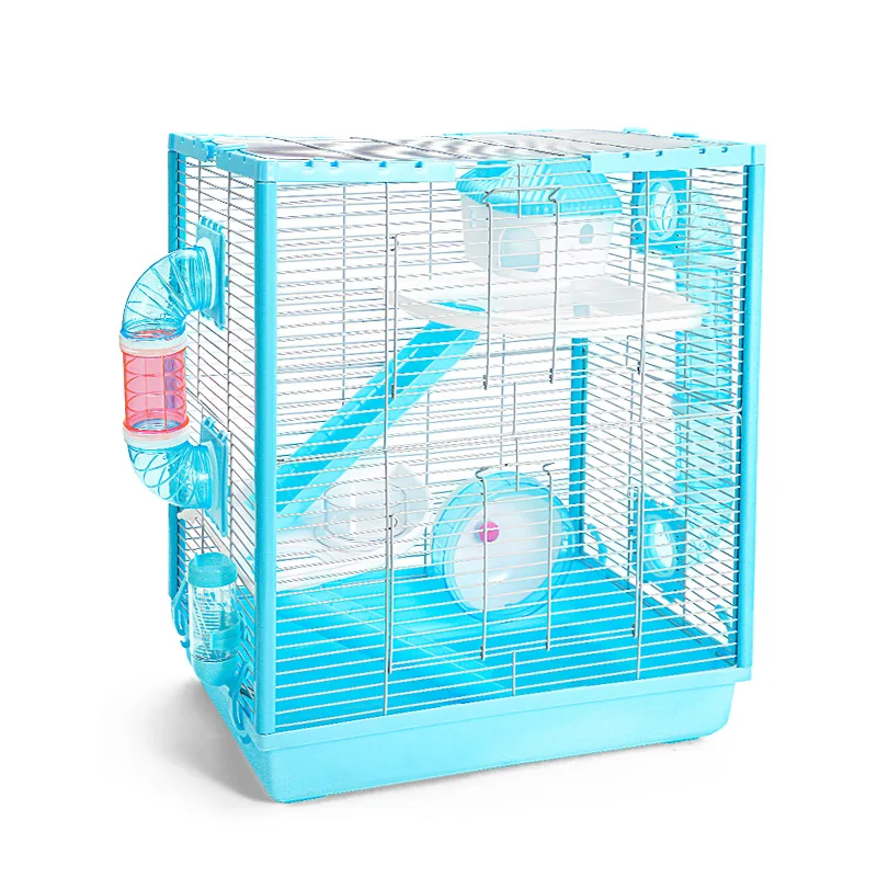 Deluxe silk mesh stackable 3-layer blue pink hamster cage acrylic for sale