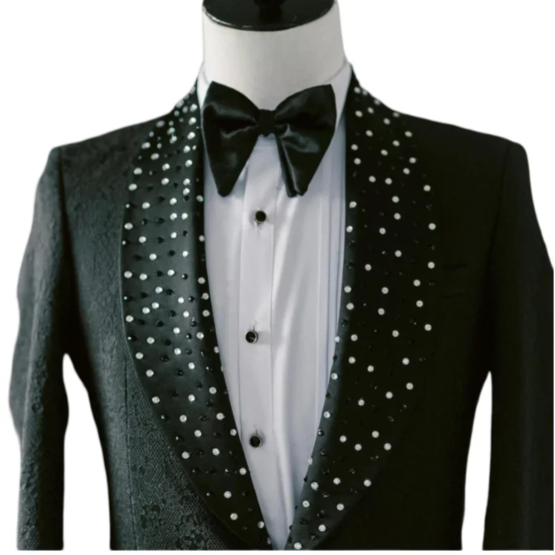 Luxury Beaded Men Suits for Wedding Party Slim Fit 2 Piece Formal Groom Tuxedo 2024 Fashion Suit Jacket with Black Pants