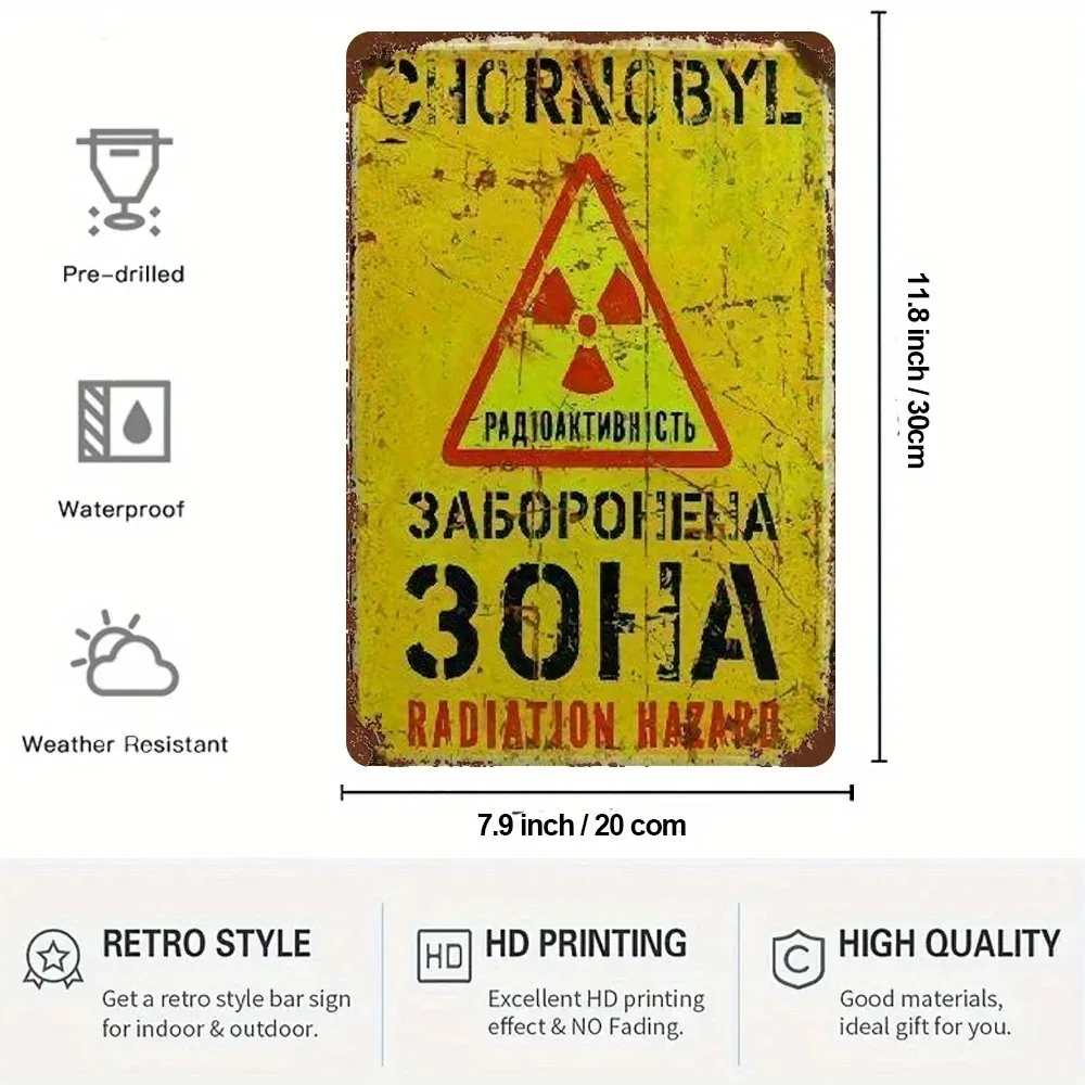 Nuclear Radiation Warning Metal Plaque 20×30cm, Chernobyl 30th Anniversary Wall Decor for Home, Office & Man Cave