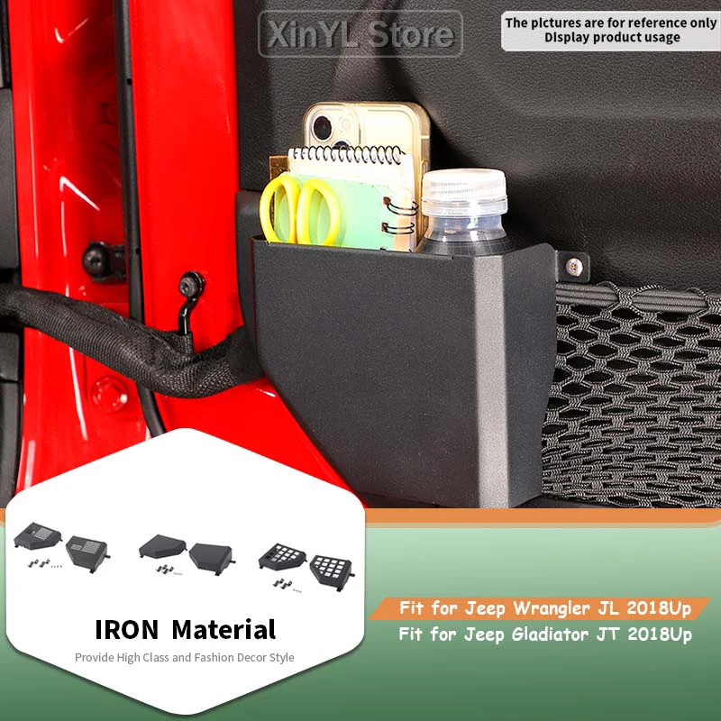 Car Iron Front Door Mesh Storage Box Organizer Metal Short for Jeep Wrangler JL For JT Gladiator 2018 Up Car Accessories