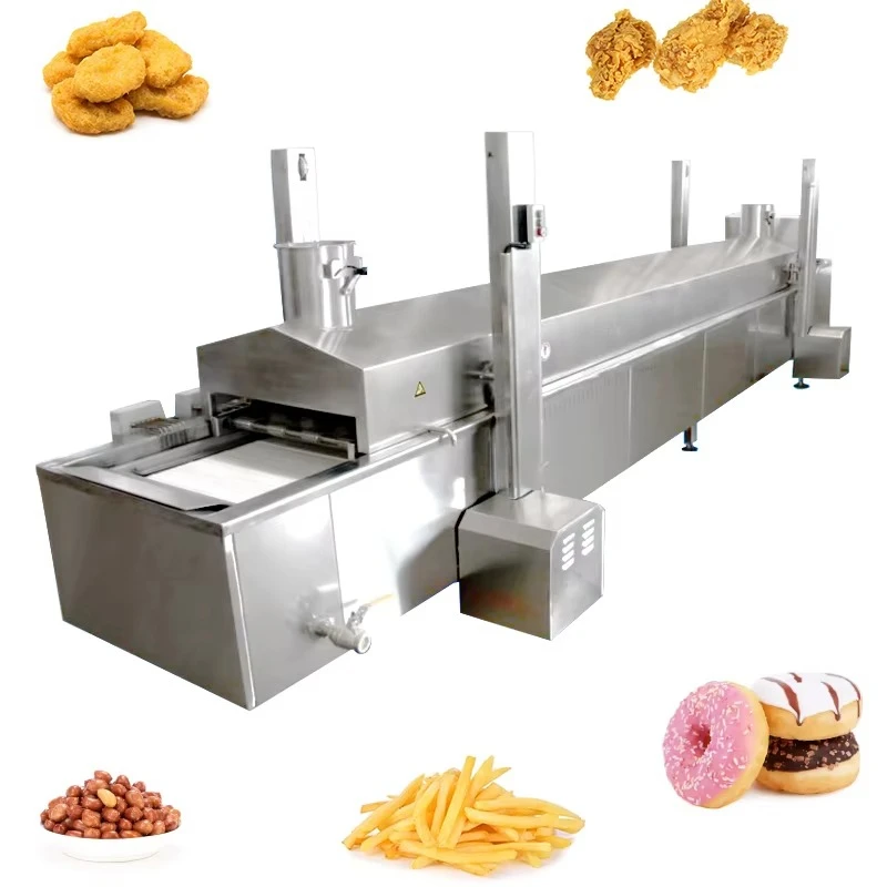 Customized 304 Stainless Steel Electric Gas Fryer Cassava French Fries Burger Meat Patty Frying Machine Continuous Fryer Machine