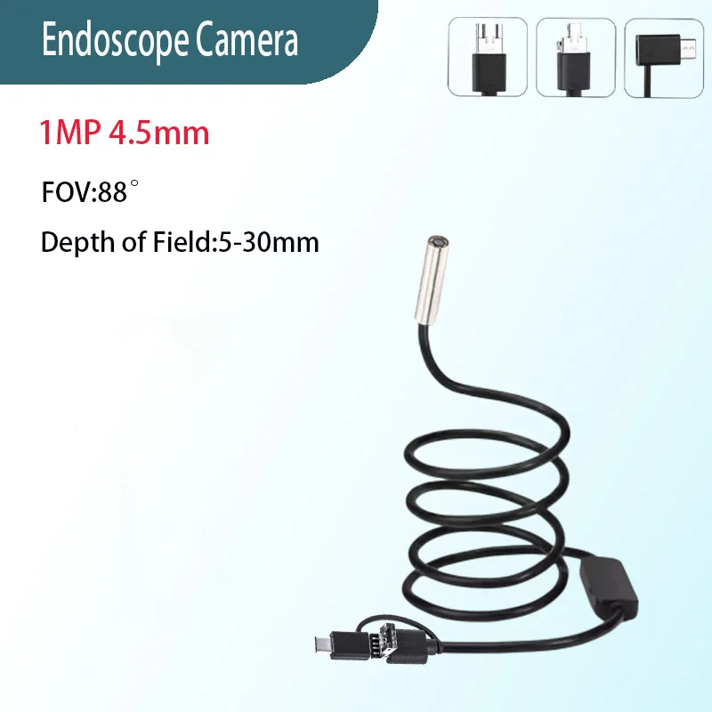 1MP 4.5mm FOV 88°  USB Hardline Industrial Endoscope for Industrial Pipeline Inspection USB Type-C 3-in-1 Endoscope Camera