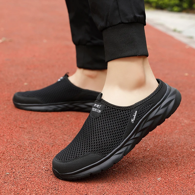 Plus Size 39- 47 Summer Men Half Slippers Lightweight Casual Shoes Outdoor Male Flat Slippers Anti-slip Mesh Slip on Loafers