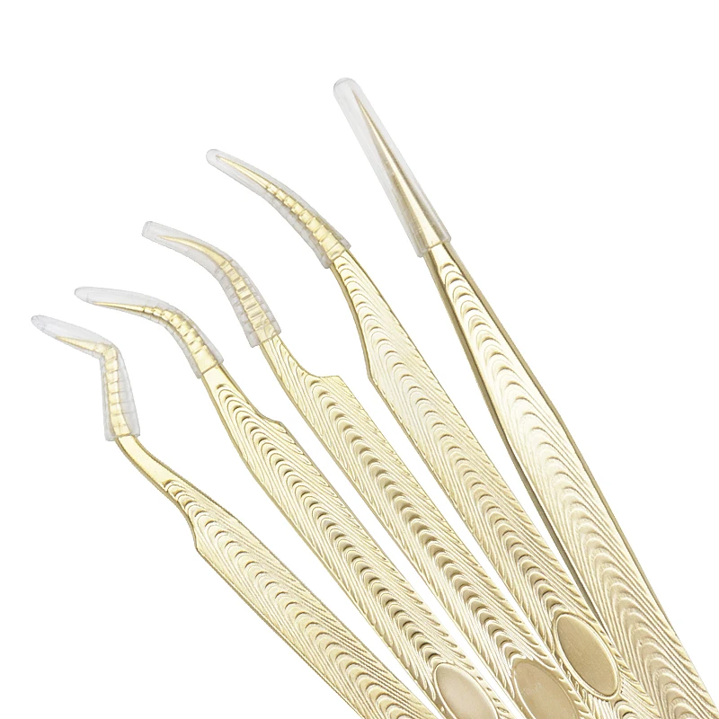 1 Stück Edelstahl Wimpern pinzette Augenbrauen clip Gold Dekor anti statische Wimpern Pinzette Wimpern verlängerung liefert Make-up-Tool – Detail 9