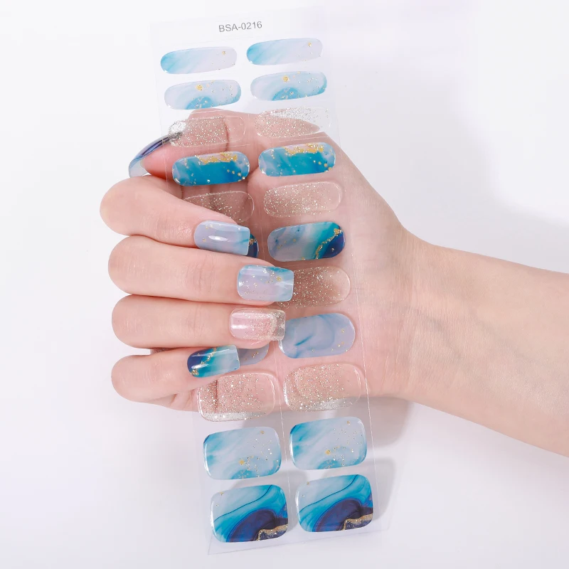 22Tips Gradient Marble UV-Free Gel Nail Stickers Shining Starry Sky Full Cover Gel Polish Nail Strips DIY Manicure Decoration