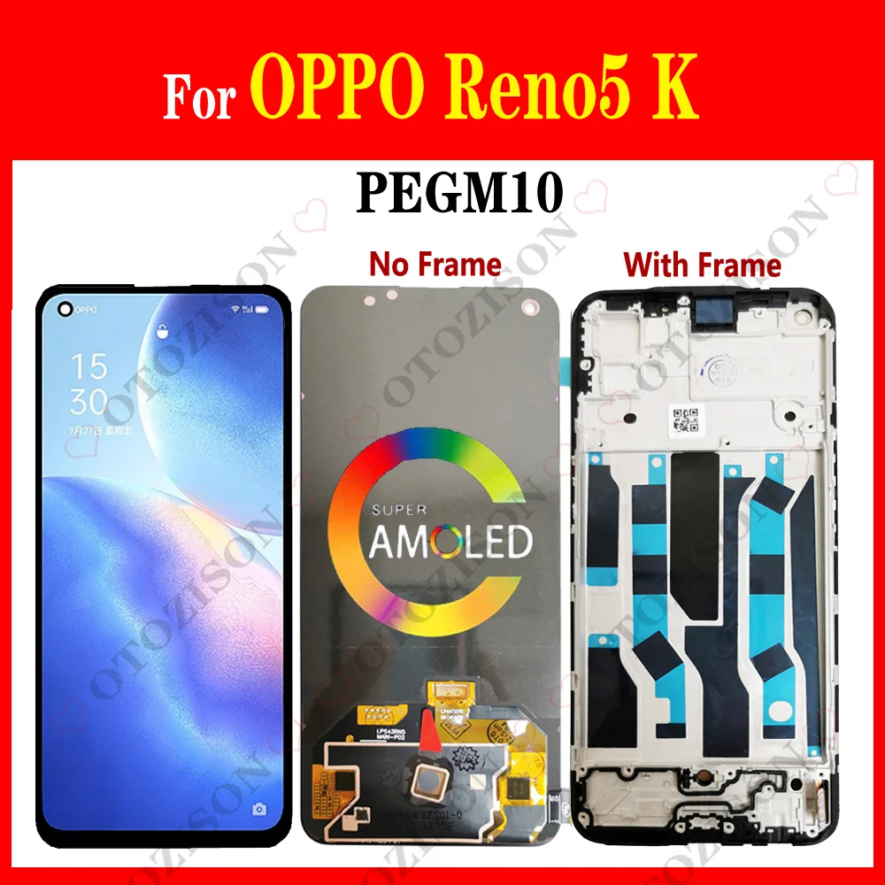 ЖК-дисплей для OPPO Reno5 K, ЖК-дисплей Reno 5 K, ЖК-дисплей PEGM10 с рамкой, сенсорный датчик, дигитайзер в сборе, запасной ЖК-дисплей Reno5K