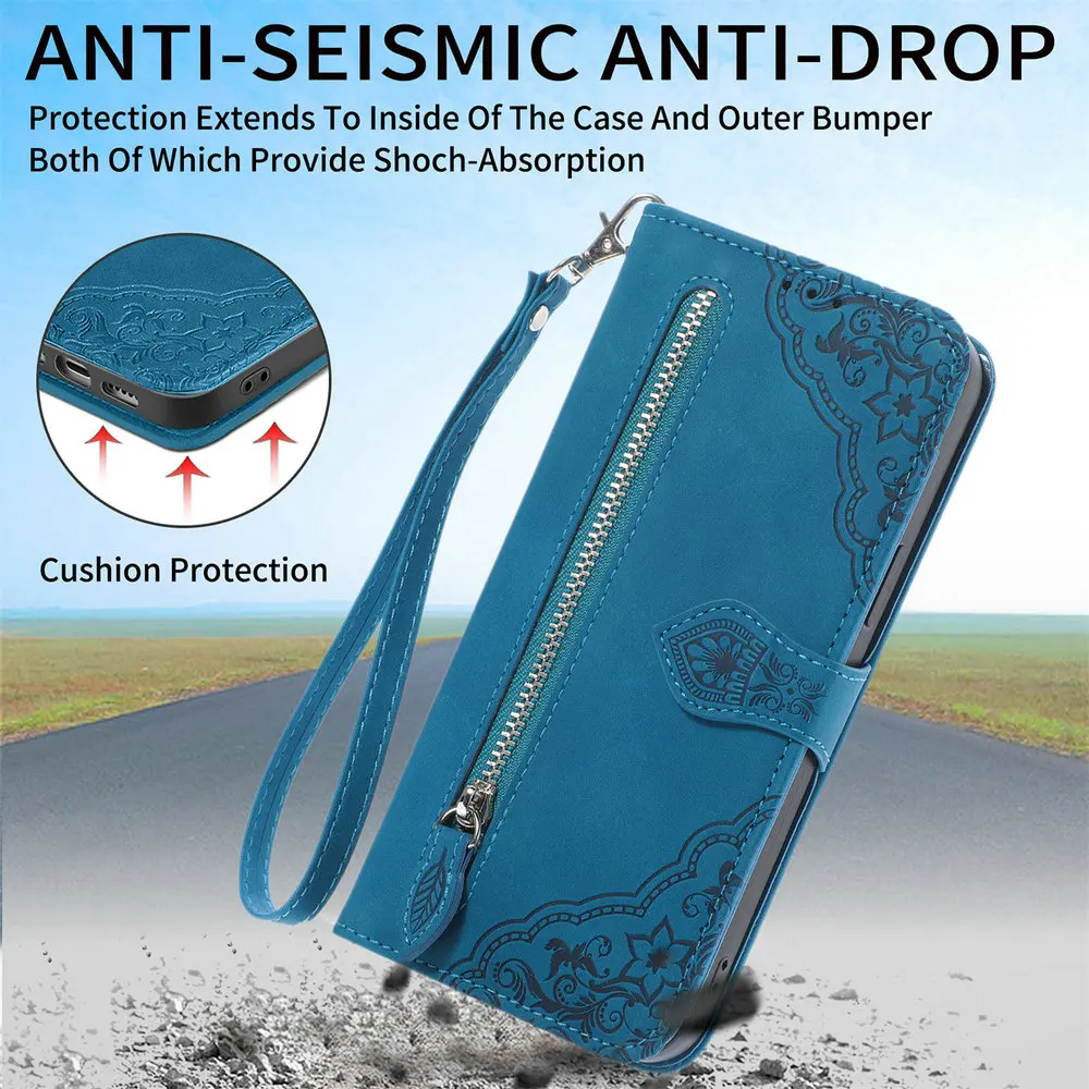 Realme 16 15 14 13 Pro Plus 12 4G 5G Zipper Leather Case Card Funda Realme 12 Case Realmi 12 13 14 15 16 Pro+ Wallet Cover Funda