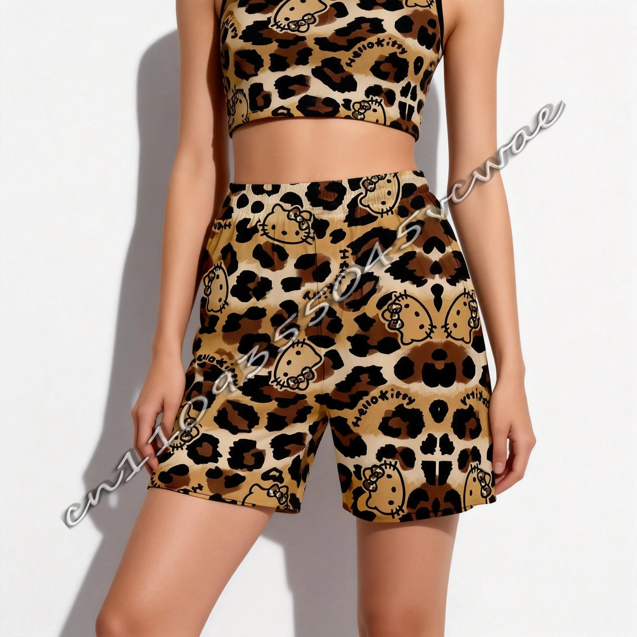

Летние спортивные шорты для беременных женщин с леопардовым принтом Sanrio в стиле Hello Kitty, милые и очаровательные спортивные шорты для взрослых и детей, новый стиль