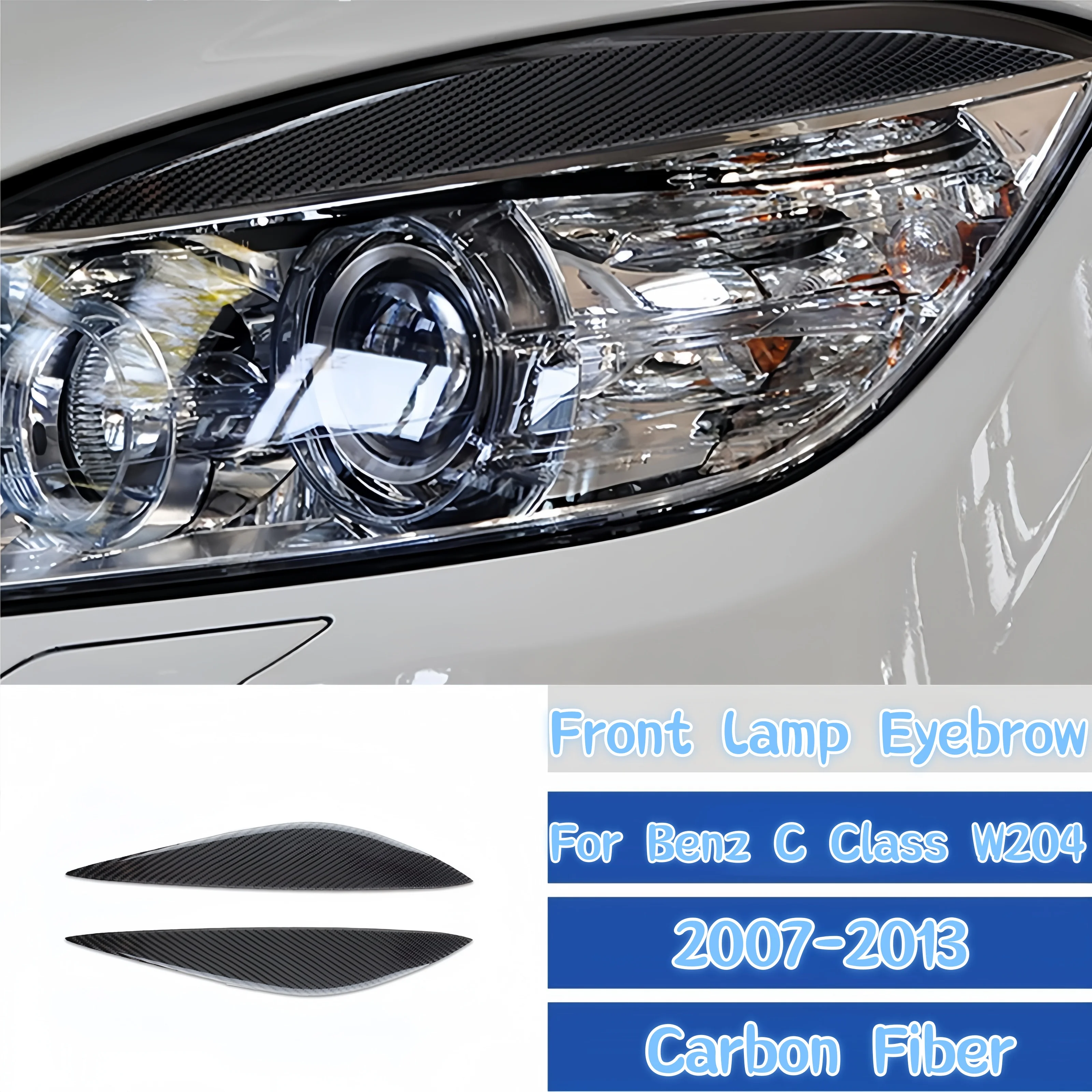 

For Mercedes Benz C Class W204 2007-2013 Accessories Carbon Fiber Auto Headlight Eyebrow Eyelid Eyelash Decor Cover Trim Sticker