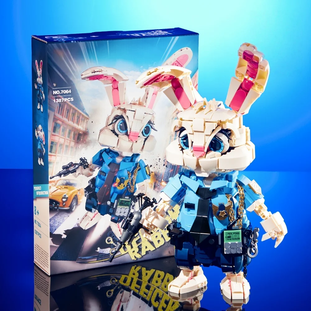 DIY Baustein Spielzeug Verrückte Tier Judy Bunny Kaninchen Niedliche Cartoon Figur Offizier Polizei