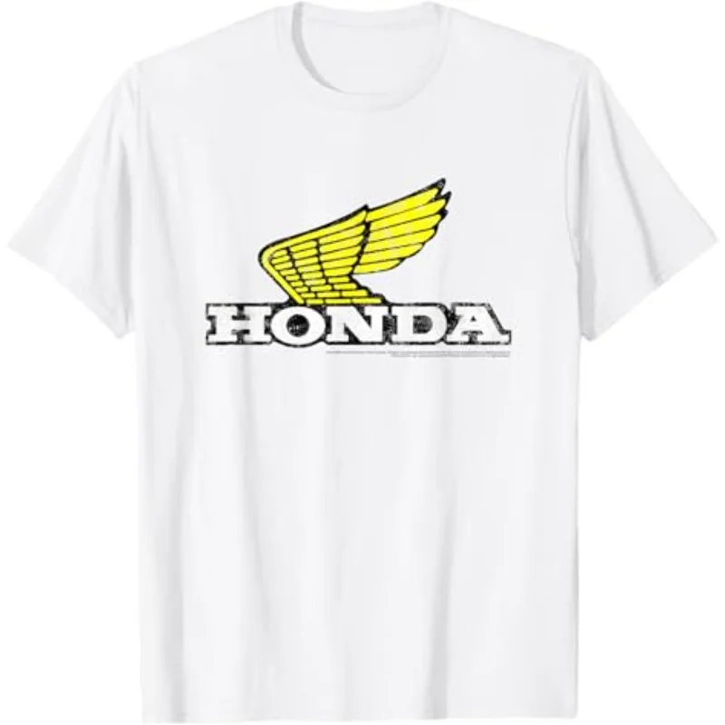 

Honda Men's and Women's T-shirt Racing Motorcycle Cultural Shirt Summer Riding Yellow Wing Logo Trendy Off-road Short Sleeves