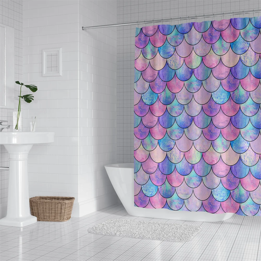 1pc Mermaid Scales Shower Curtain Bathroom Partition Decorative Curtain Machine Washable Colorful Print Window Privacy Curtain