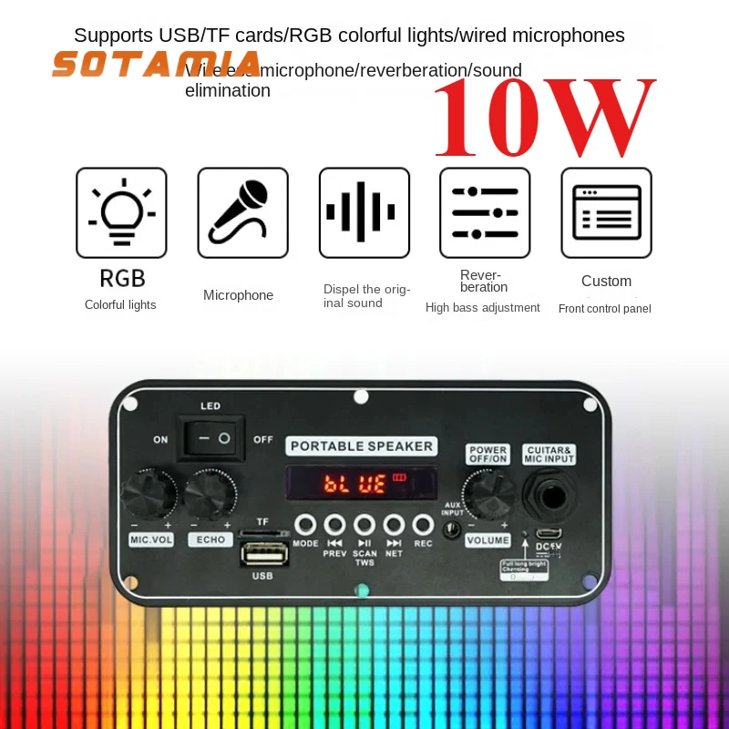 

SOTAMIA Mp3 Decoder Board 5.0 Bluetooth Power Amplifier Audio Board Bluetooth Decoder 10W Speaker Amplifier 3.7V Rechargeable