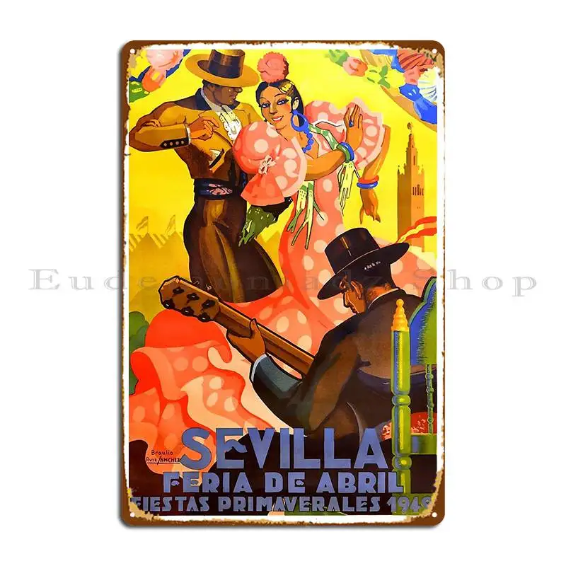 Spain 1949 Seville April Fair Poster Metal Sign Custom Living Room Vintage Cinema Custom Tin Sign Poster