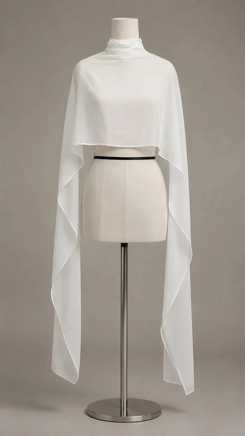 Bridal Scarf Shoulder Shawl Wedding Cape Ivory Sheer Chiffon High-necked Button-down Dress Bridesmaid Dresses Unique Shawls Cust