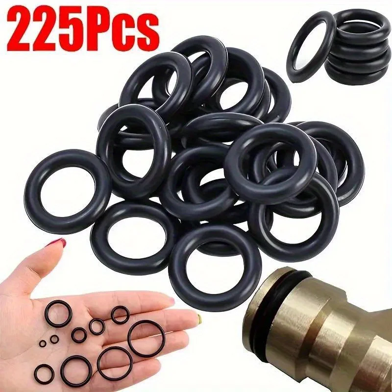 

O-Ring Kit 225 Pieces, O-Ring Assortment Kit 18 Sizes, Metric Nitrile Rubber O-Rings, Suitable for Automotive, Vehicle Repair, Faucets, Pipes, Air or Gas Sealing Connections, O-Ring Repair Box Set