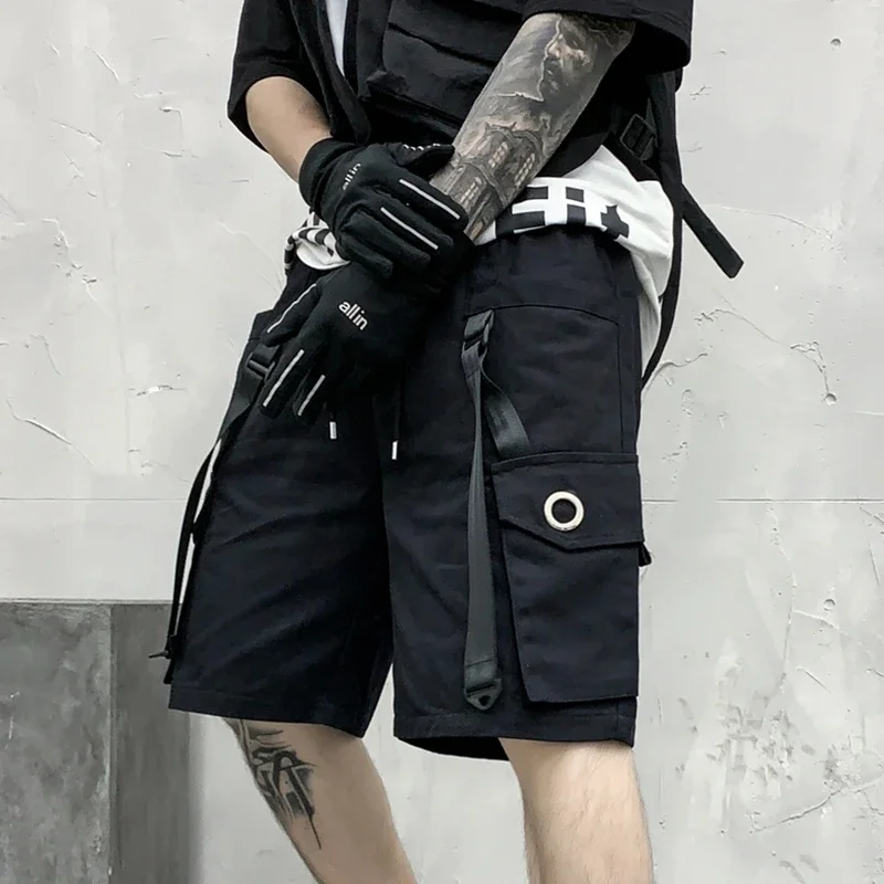 

Men Cargo Shorts Black Hip Hop Streetwear Cotton Summer Casual Male Pocket Elastic Joggers