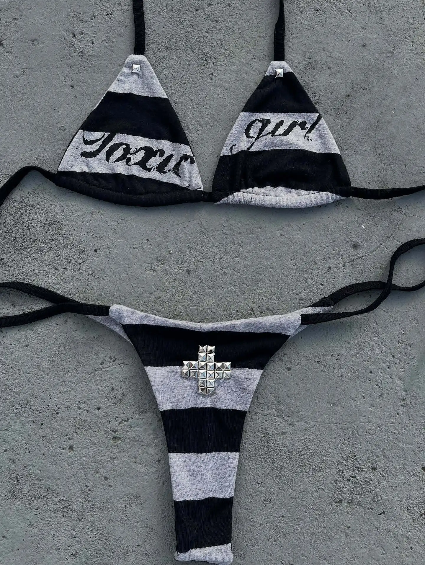 Women's Triangle Bikini Set Striped Sexy Y2K Gothic Micro Bikini Swimwear Summer Beach Vacation Party Bathing Suit For Women