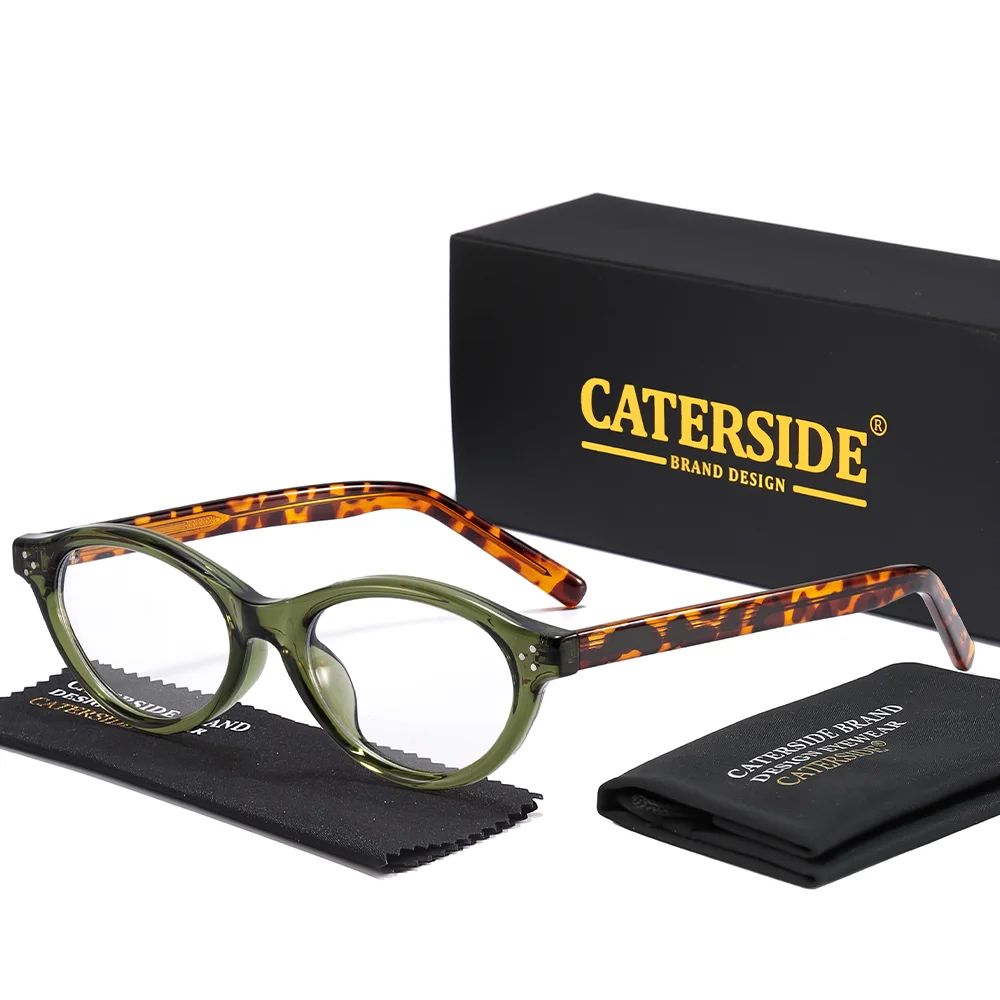 CATERSIDE Retro Damen Cat-Eye-Brille mit flachen Gläsern, TR-90, ovaler, dicker Rahmen, für Outdoor, Business, Festival, Geschenkbrille – Detail 9