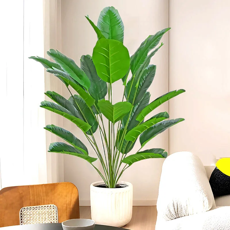 88cm Artificial Tropical Plant Fake Banyan Tree Branch Plastic Banan Leafs Real Touch Banana Leaves For Home Shop Wedding Decor