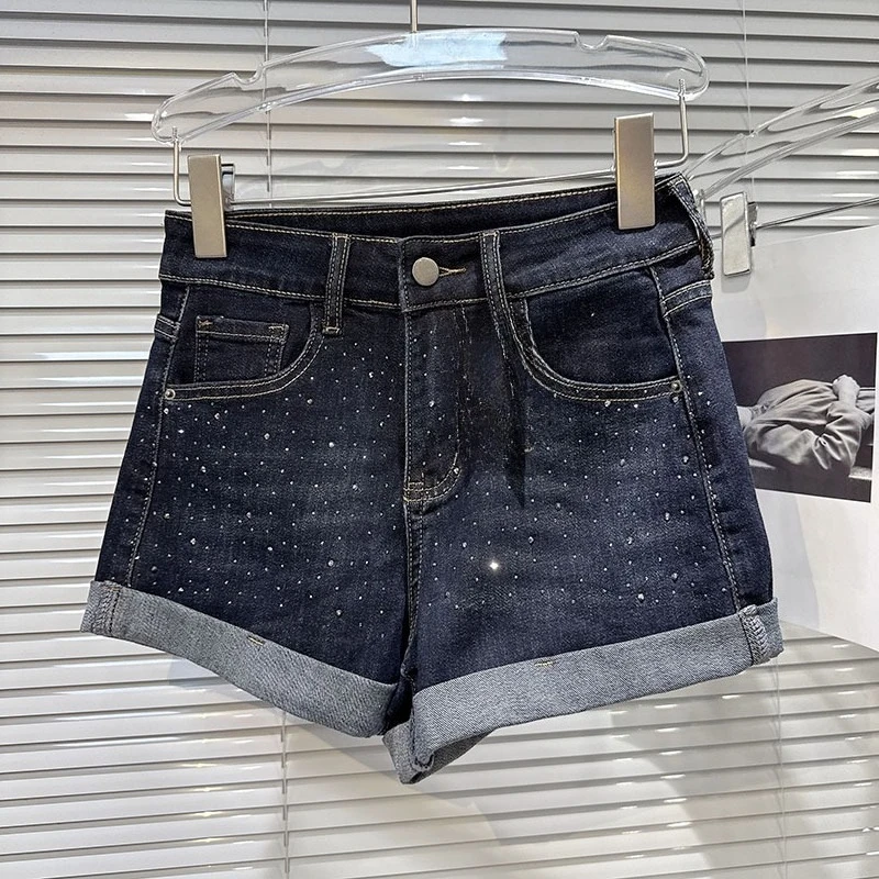 Y2k Pantaloncini di jeans con strass moda retrò donna rosa estate nuovi jeans a gamba larga a-line ultra corti per pantaloni per ragazze calde