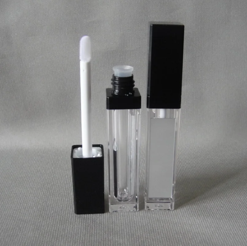 

7ml square shape clear lip gloss honey tube mascara tube black lid mirror make up essence oil moisture gel cosmetic packing