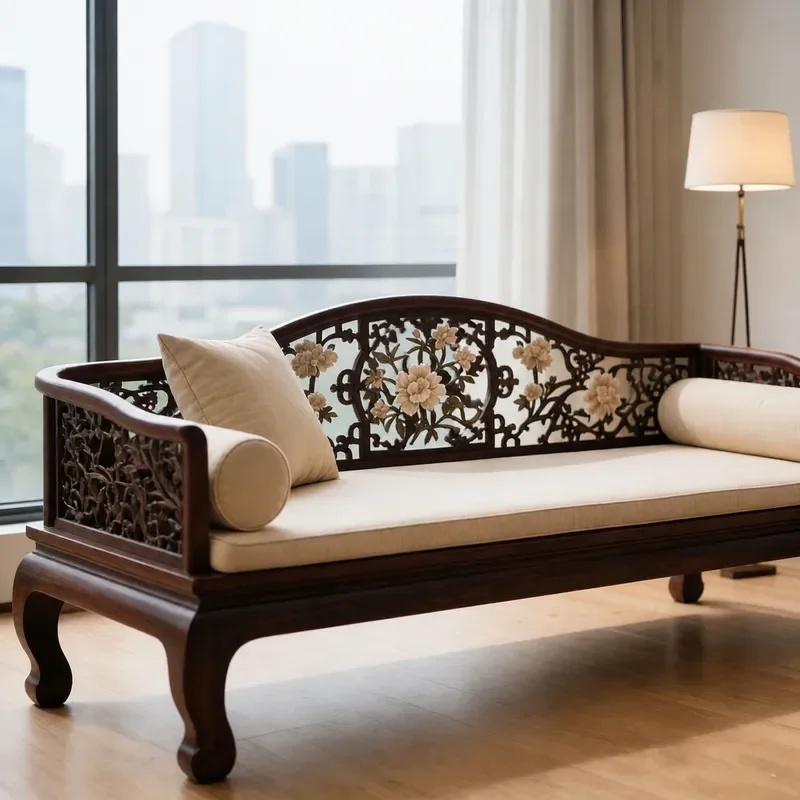 New Chinese Style Solid Wood Concubine Chair Arhat Bed Carved Master Chair Leisure Furniture Light Luxury Home Decor
