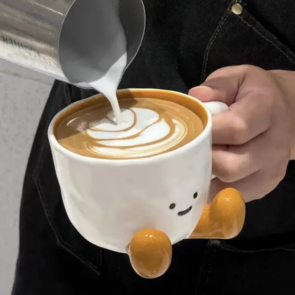 Taza de café de cerámica con pies pellizcos a mano, taza de agua de alto nivel de apariencia para el hogar Kawaii, taza de leche, regalos para el hogar y dormitorio, taza con marca