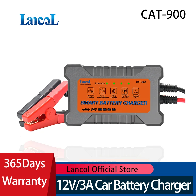 

LANCOL CAT-900 12V 3A Portable Full Automatic Smart Car Battery Charger Repair Maintainer Wet Dry Lead Acid Battery Charger