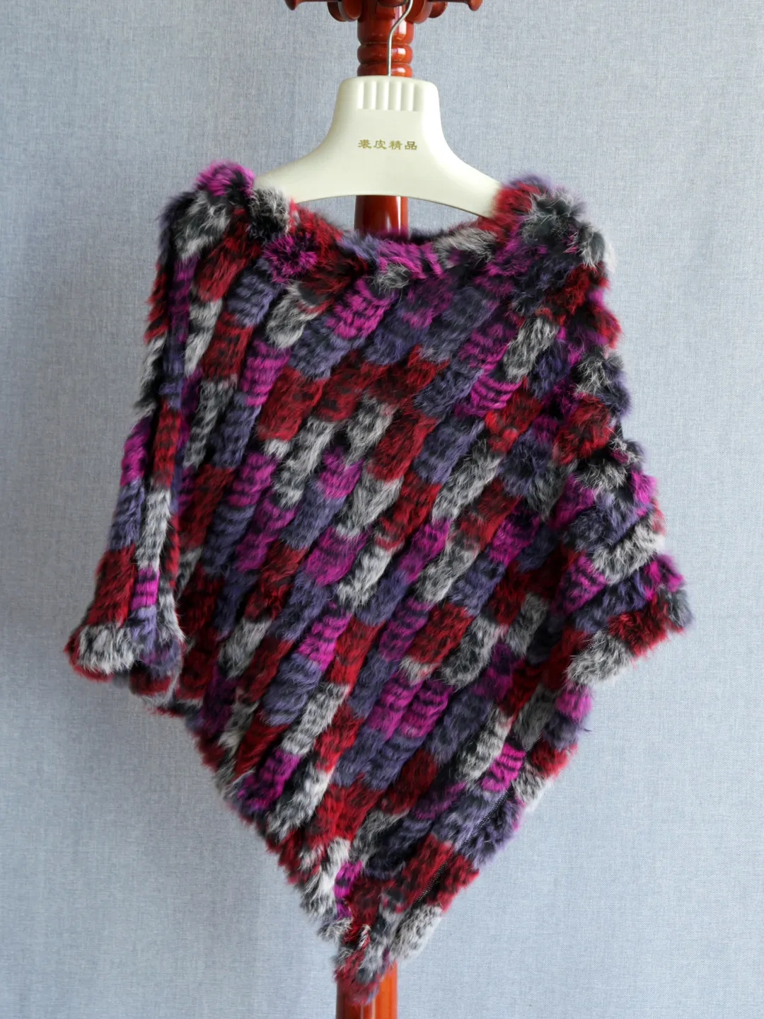 2025 Autunno e Inverno Commercio estero Sfumatura colorata Pelliccia di coniglio Mantello Scialle Giacca di pelliccia Scialle lavorato a maglia a mano pura Donna