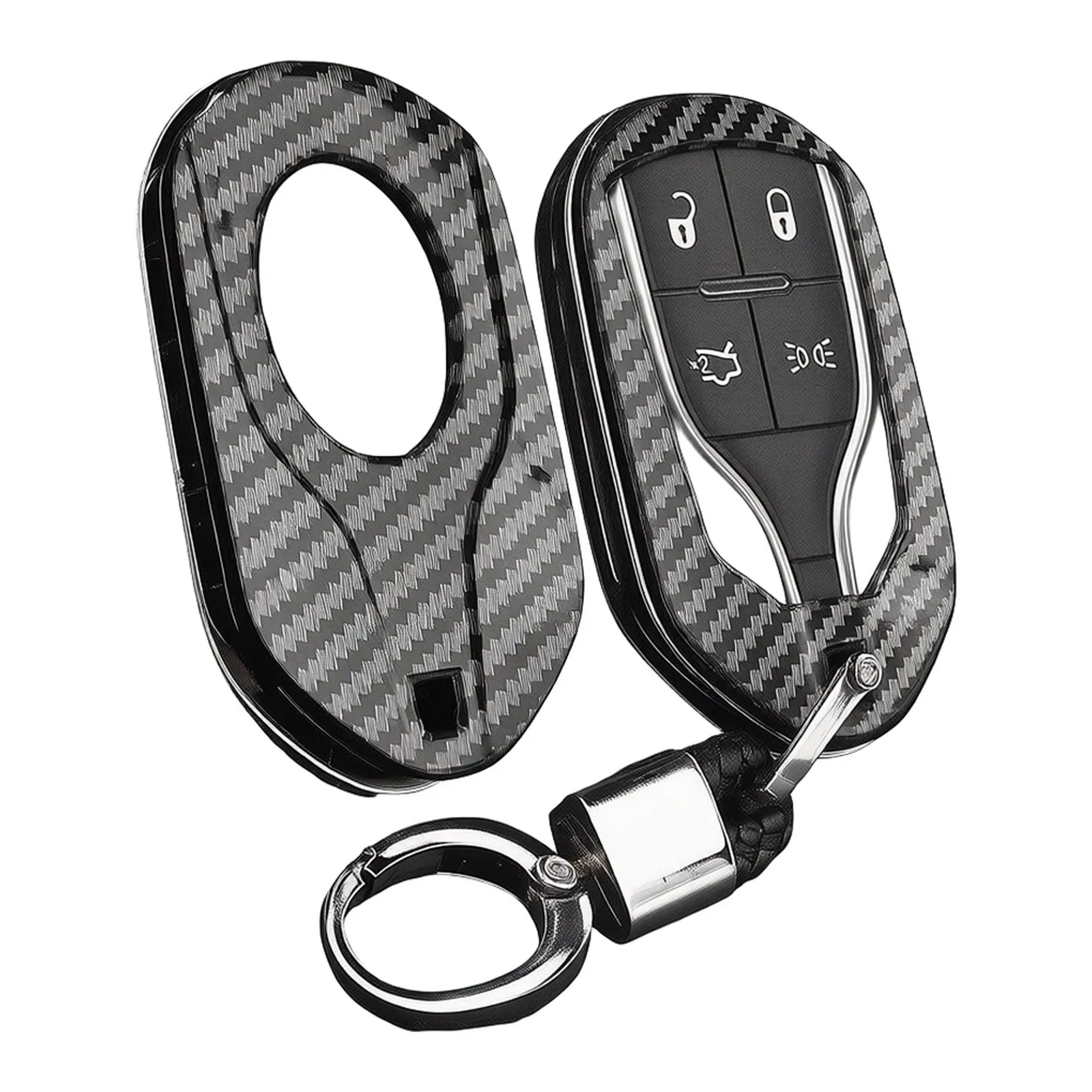 Protective Key Case for Maserati For Ghibli & Levante Carbon Fiber Finish with Key Chain Optimal Signal Strength