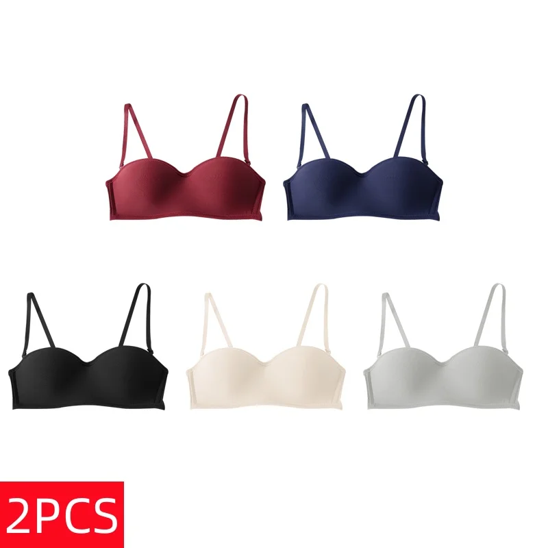 2PCS Women's Summer Seamless One-Piece Bras Wire-Free Adjustable Detachable Shoulder Straps Sexy Lingerie New