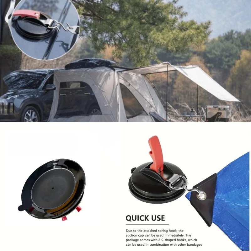 1set Heavy-Duty PVC Suction Cup Anchor Straps With Fixed Hooks RV Caravan Mounting Tent Securing Device Durable Adhesive Mount