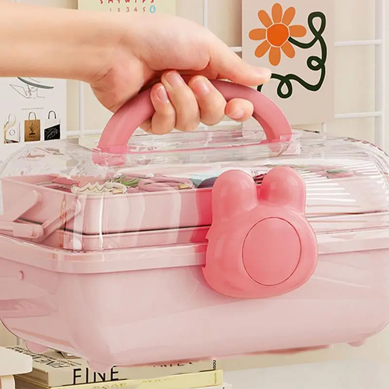 

Органайзер для аксессуаров для волос, трехслойный складной контейнер для аксессуаров для волос, запираемый ящик для инструментов с ручкой для хранения ювелирных изделий