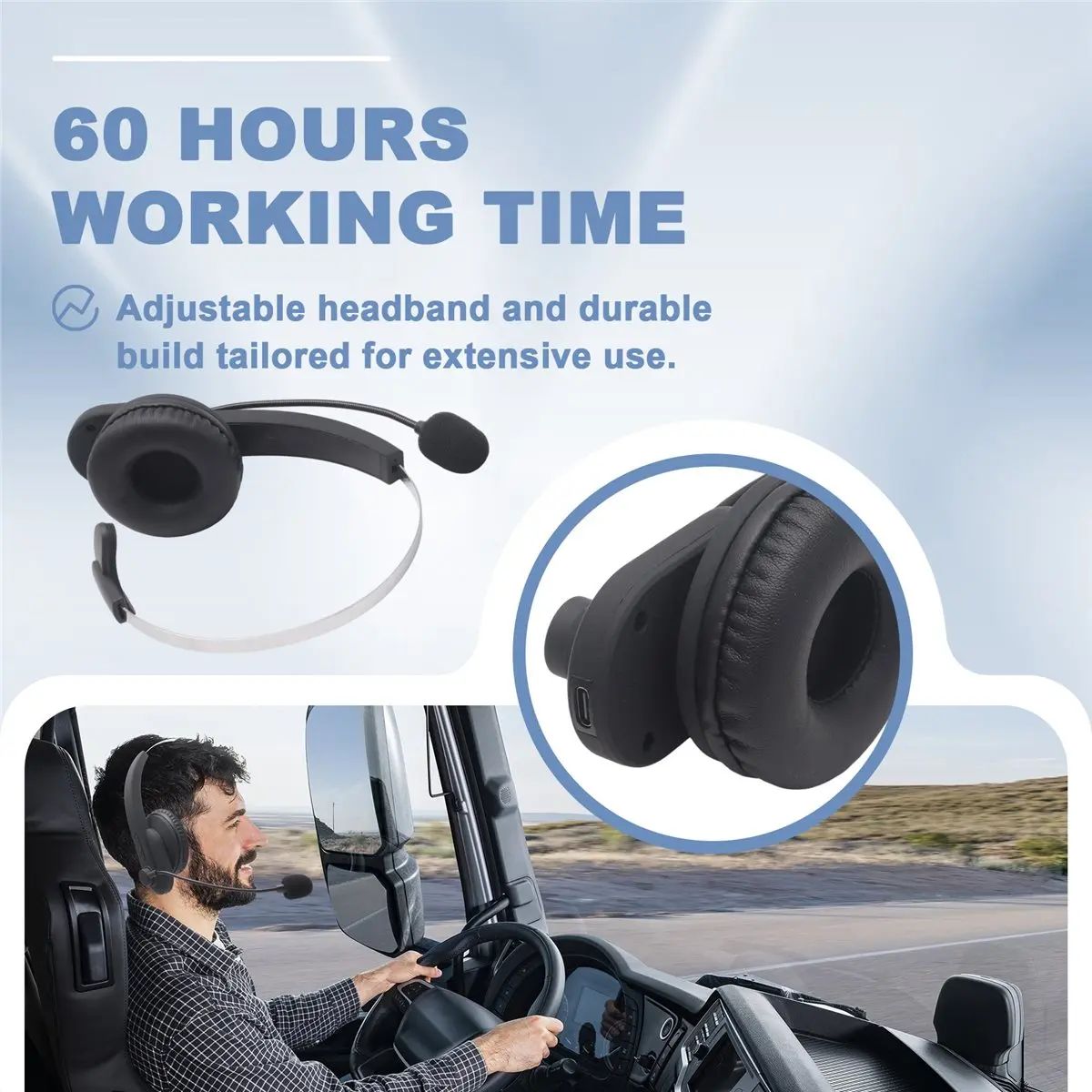 aa86トラッカーbluetoothヘッドセット、ノイズキャンセリングマイク付きヘッドマウントワイヤレスヘッドホン、仕事、携帯電話、ラップトップ、オフィス用