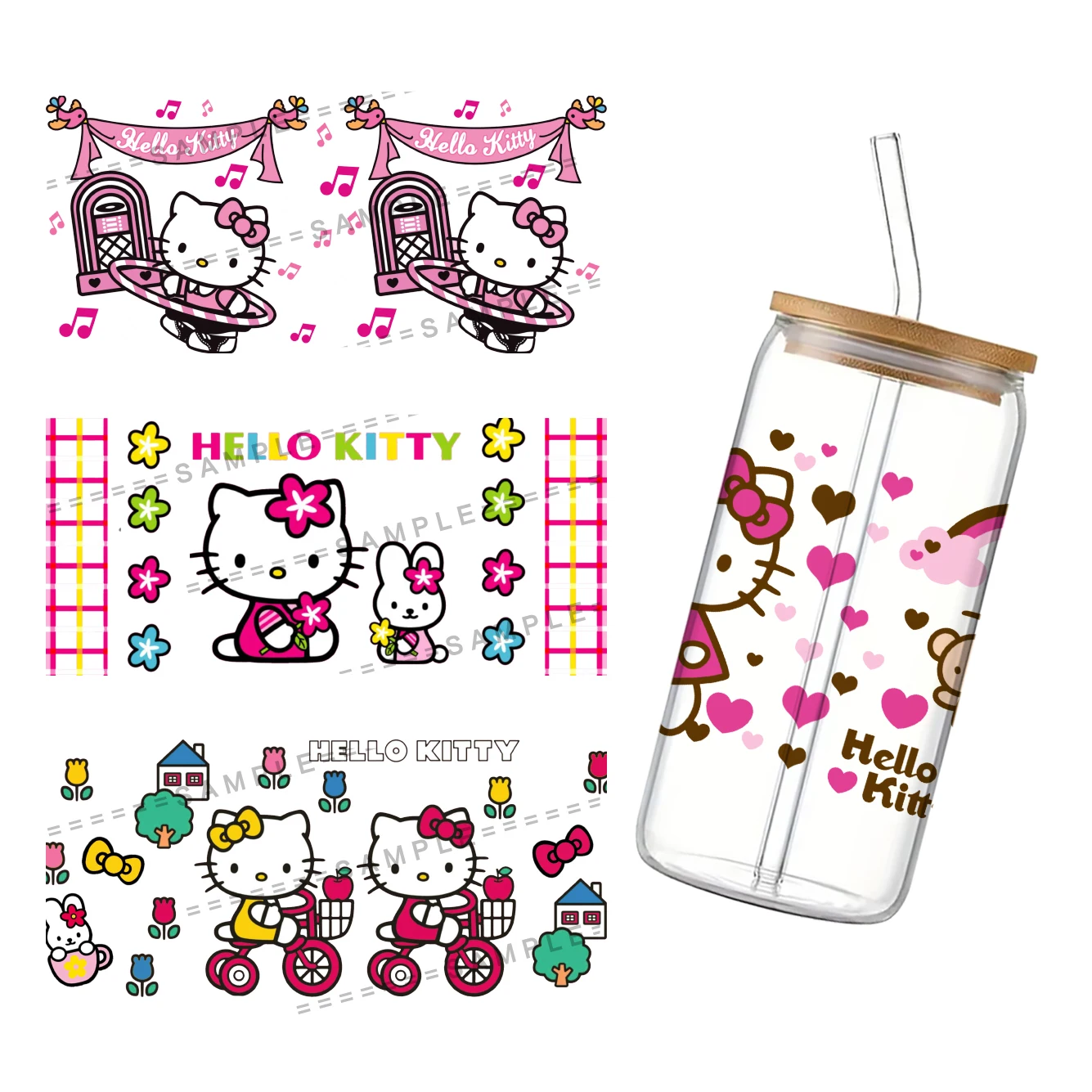 Sanrio Hello Kitty UV DTF Transfers Stickers Decals For 16oz Libbey Cold Cups Mugs Tumbler Waterproof DIY Craft