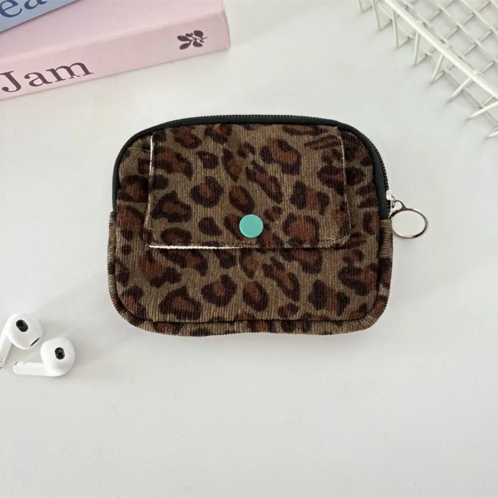 Portable Leopard Print Corduroy Printed Storage Bag Bow Polka Dot Earphone Bag Flower Korean Style Ethnic Style Coin Purse Women