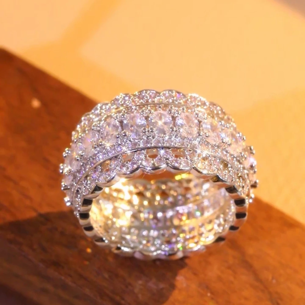1PC Exquisite Princess Style Multi‑Layer Wide Ring, Teardrop Shape Wedding Engagement Promise Bride Eternity Ring, Romantic Birthstone Jewelry for Ladies for Bridal Occasion, Holiday Gathering and Anniversary Present