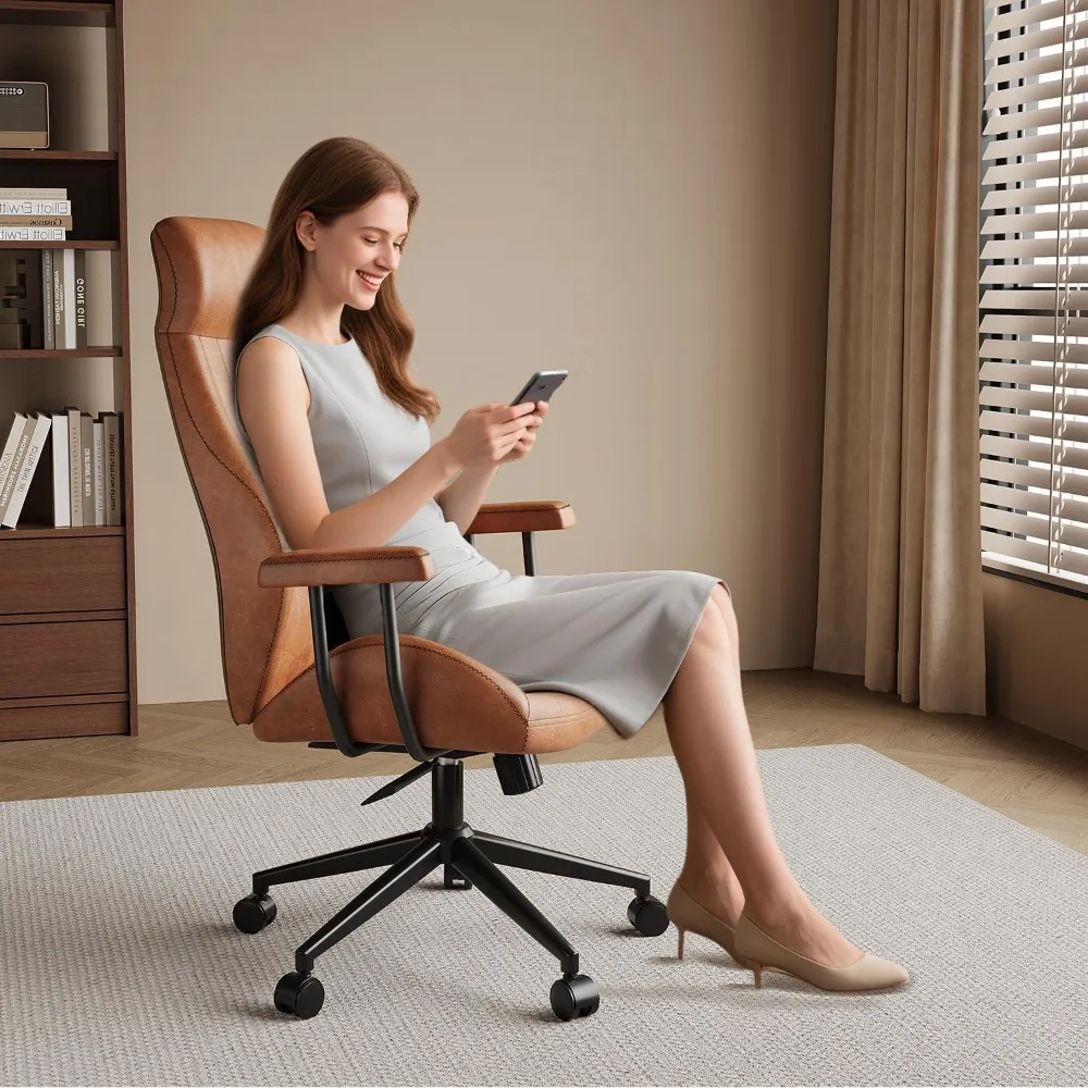 كرسي مكتب مريح عالي الظهر 330 رطل - كرسي مكتب دوار مستلق مع ارتفاع قابل للتعديل، وسائد سميكة للمراحة