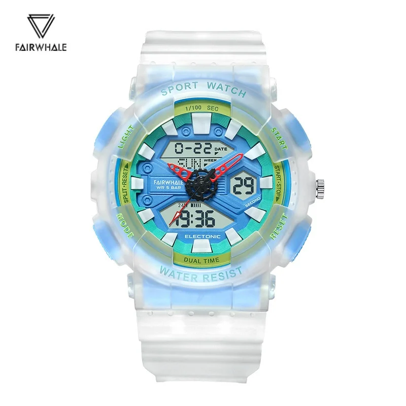 مارك Fairwhale 4370 ساعة إلكترونية للرجال متعددة الوظائف مضيئة الطلب الكبير التقويم مقاوم للماء الرياضة ساعات رقمية باردة