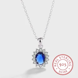 Luxurious and Authentic S925 Silver Sapphire Sun Lace Pendant Necklace Women's Jewelry Gift