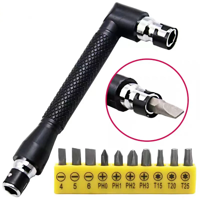 Mini Dual  L-shaped Socket Wrench 6.35mm 1/4" Screwdriver Bits Key Utility Tool And Screwdriver Bit Drill Set Extension Rod