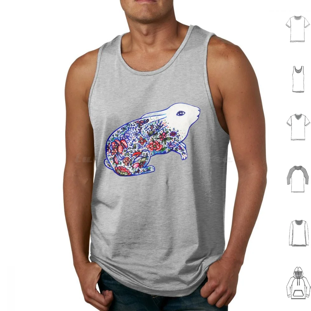 Garden Rabbit I Tank Tops Vest Sleeveless Rabbit Bunny Bunny Flower Plant Rose Garden Fairytale Cute Twee Naive Art Surreal