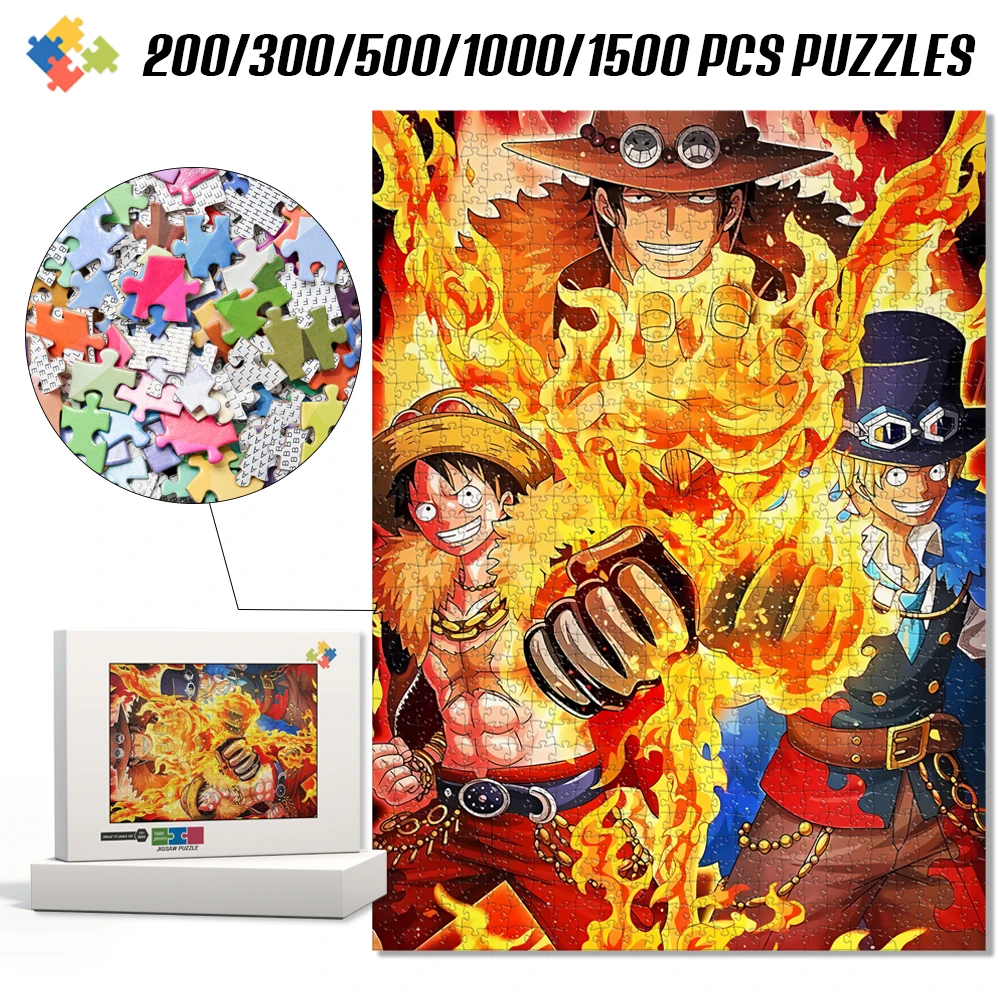 DIY Anime One Piece Jigsaw Puzzle Children/adult Montessori Educational Toy Jigsaw Puzzle with Box Cardboard/wooden Multi-Sizes