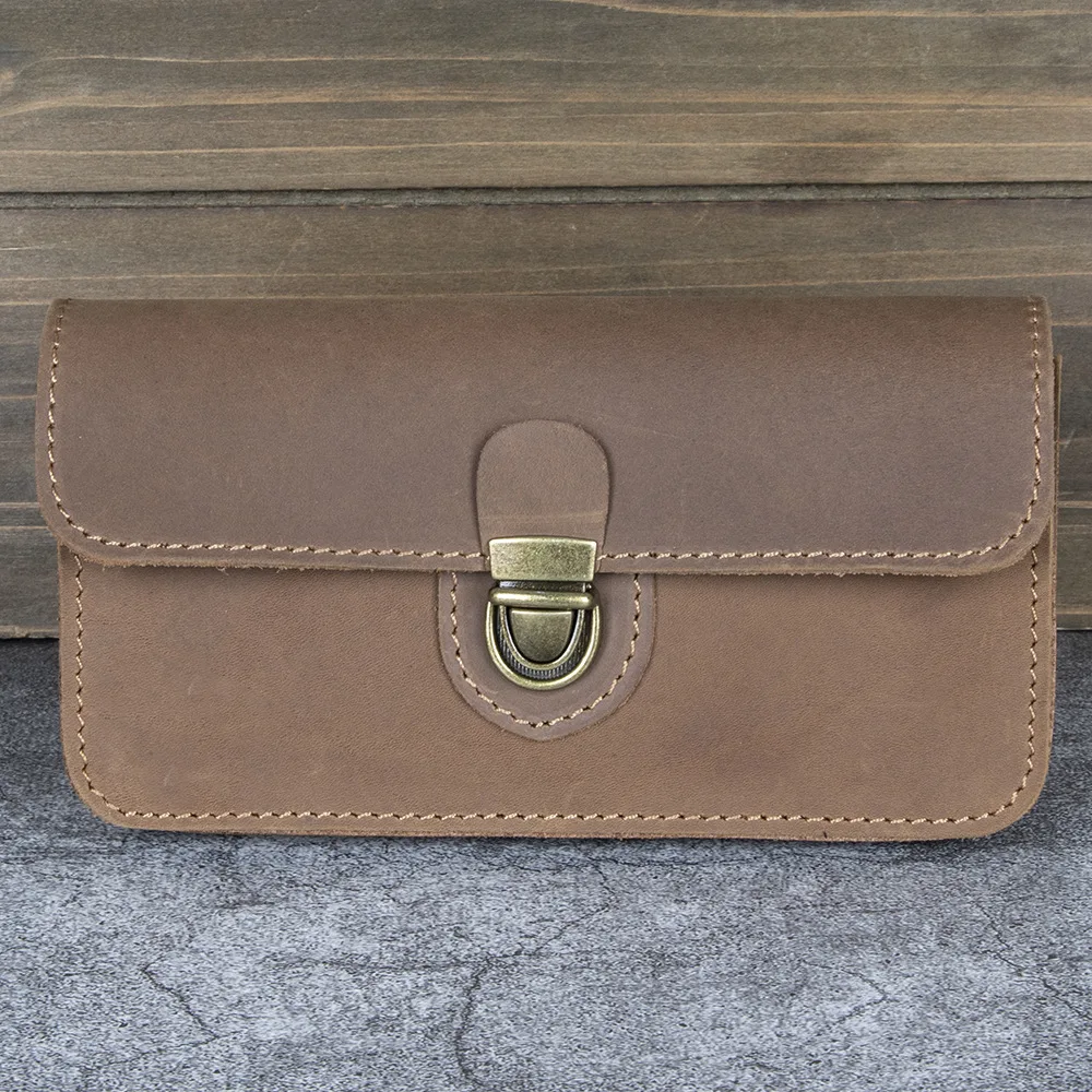 

YH3257 Crazy Horse Leather Phone Bag with Leather Strap, Horizontal Full Leather Protective Cover, Retro Waist Bag