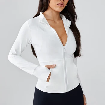 Women’s Cropped Yoga Jacket 3 Autumn and winter professional yoga exercise jacket women's zipper tight quick-drying stand-up collar long-sleeved top popular 3