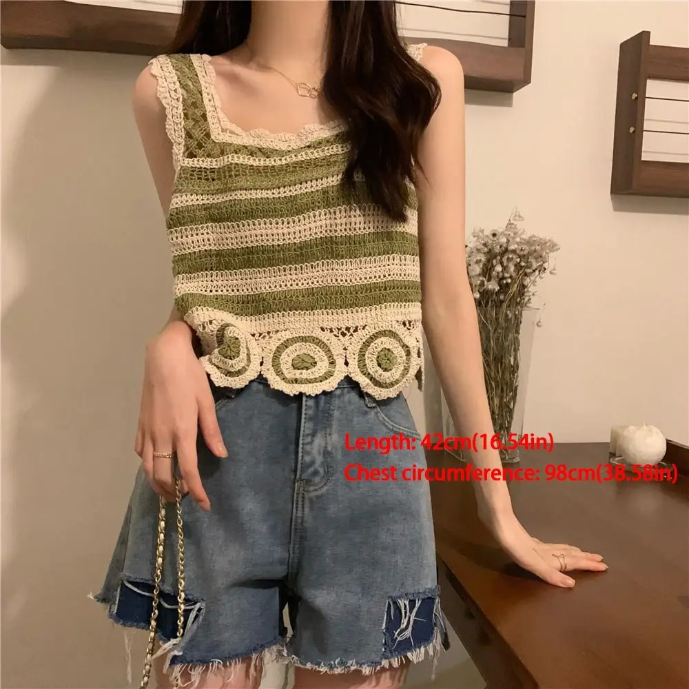 Moda retro colheita topo de malha crochê sem mangas colete bordado padrão elegante regata feminina