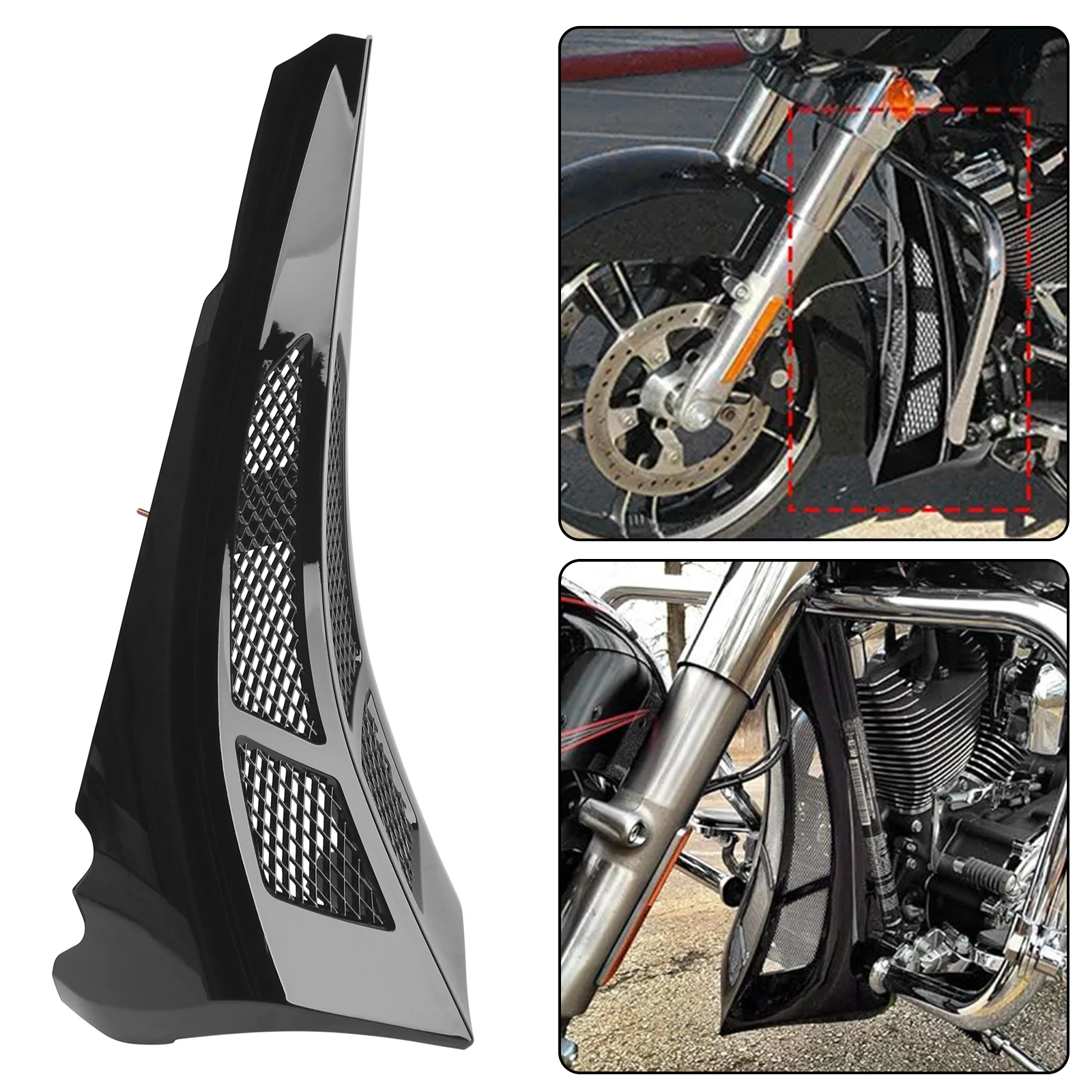 

Motorcycle Black Front Scoop Stretched Chin Spoiler Protector Compatible For Harley Touring Road Glide Street Glide 2014-Up