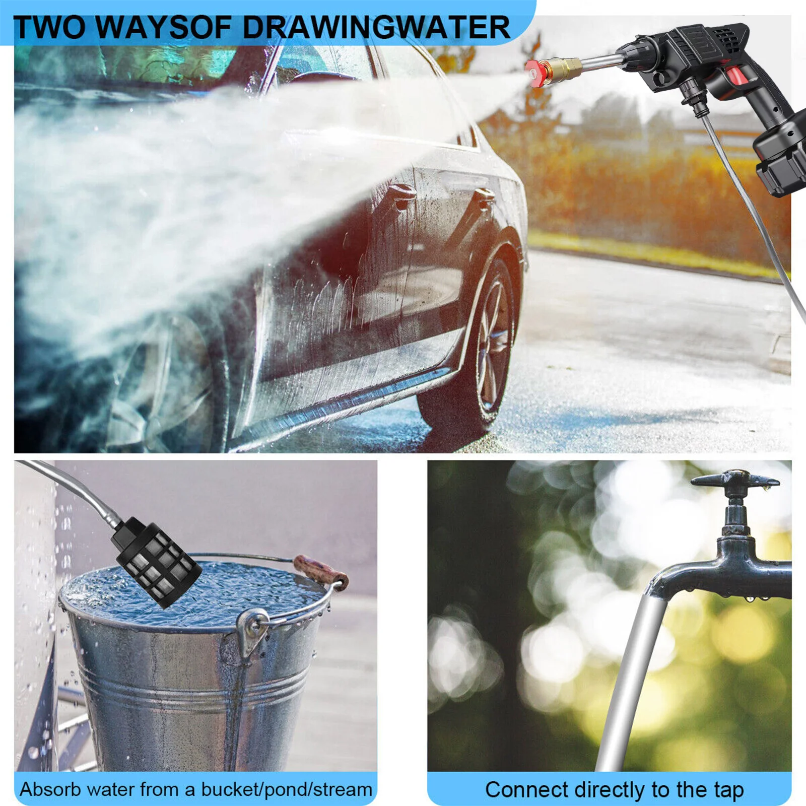 450w Cordless Car Washer Pistola A Spruzzo di Acqua 26Bar 288VF Portatile Ad Alta Pressione 2x1200mah Batteria Per Auto Casa giardino pulizia