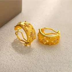 Luxury Silver/ Gold Color Small Round Hoop Earrings for Women Shiny Cubic Zirconia Flower Earring Vintage Party Jewelry Gifts